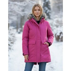 Adidas Jacket Womens Xploric Parka Pink Puffer Winter Coat Removable Faux Fur XS